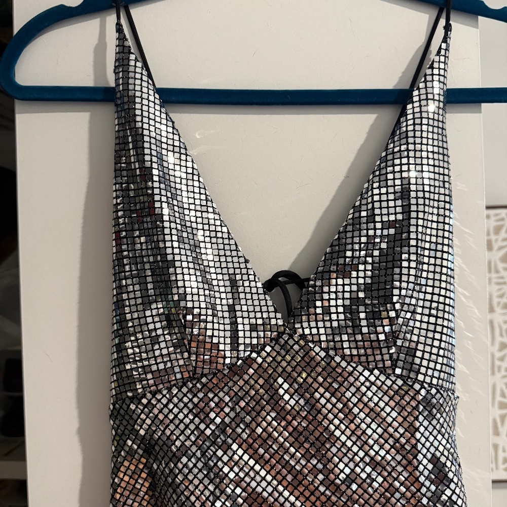 Elegant Silver Sequin Midi Dress